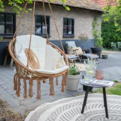 Vita5 Macramé Hangstoel - Voor Binnen En Buiten - Zonder Standaard - Incl. Kussen, Boekenvak En Beschermhoes - Tot 150kg - Bruin/Beige -Tuinmeubelseries Winkel 1200x1200 355