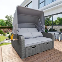 Polyrattan Patio Rieten Meubels Set Voor 2 Personen-Outdoor Rattan Sofa Set Met Intrekbare Luifel-lounge Bank-PE Rotan Loveseat Voor Achtertuin Veranda Tuin Zwembad Balkon-grijs -Tuinmeubelseries Winkel 1200x1200 38