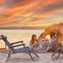 Relaxdays Ligstoel Inklapbaar - Ligbed Met Hoofdsteun - Strandstoel Verstelbaar - Camping - Donkerblauwe -Tuinmeubelseries Winkel 1200x1200 416