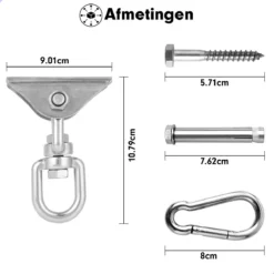 Luxe Ophangsysteem - 180° Schommelen, 360° Roteerbaar - Plafondhaak - Ophanghaak - Hangstoel Buiten - Hangstoel Binnen – Schommelstoel - Schommel - Bokszakken - RVS - Nederlandse Handleiding - -Tuinmeubelseries Winkel 1200x1200 451