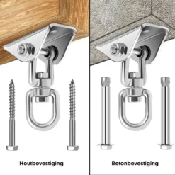 Luxe Ophangsysteem - 180° Schommelen, 360° Roteerbaar - Plafondhaak - Ophanghaak - Hangstoel Buiten - Hangstoel Binnen – Schommelstoel - Schommel - Bokszakken - RVS - Nederlandse Handleiding - -Tuinmeubelseries Winkel 1200x1200 452