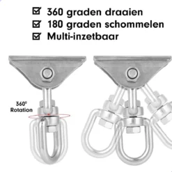 Luxe Ophangsysteem - 180° Schommelen, 360° Roteerbaar - Plafondhaak - Ophanghaak - Hangstoel Buiten - Hangstoel Binnen – Schommelstoel - Schommel - Bokszakken - RVS - Nederlandse Handleiding - -Tuinmeubelseries Winkel 1200x1200 453
