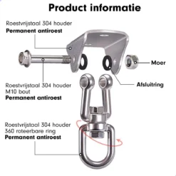 Luxe Ophangsysteem - 180° Schommelen, 360° Roteerbaar - Plafondhaak - Ophanghaak - Hangstoel Buiten - Hangstoel Binnen – Schommelstoel - Schommel - Bokszakken - RVS - Nederlandse Handleiding - -Tuinmeubelseries Winkel 1200x1200 456