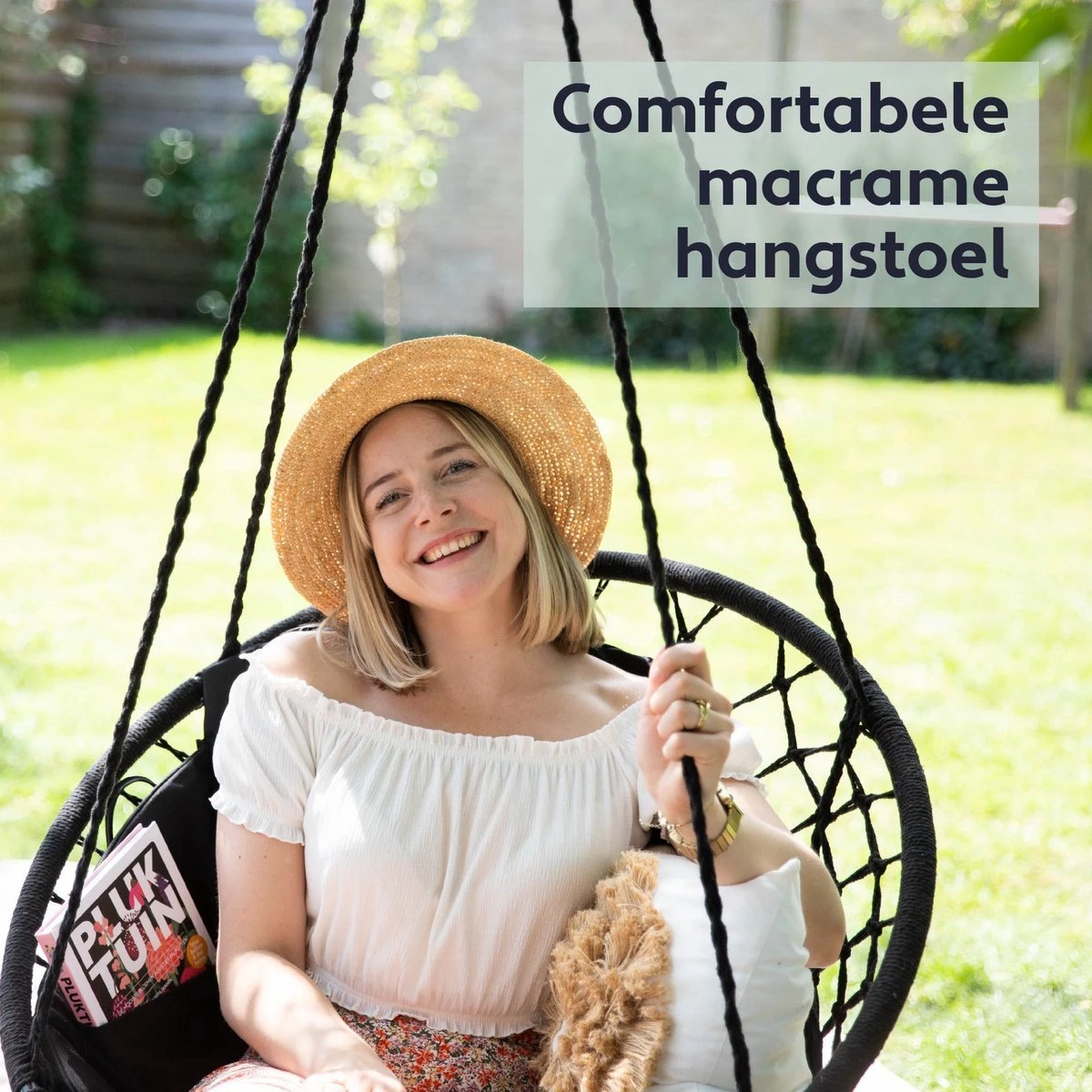 Vita5 Macramé Hangstoel - Voor Binnen en Buiten - Zonder Standaard - Incl. Kussen, Boekenvak en Beschermhoes - Tot 150kg - Zwart Vita5 Macramé Hangstoel - Voor Binnen En Buiten - Zonder Standaard - Incl. Kussen, Boekenvak En Beschermhoes - Tot 150kg - Zwart -Tuinmeubelseries Winkel 1200x1200 459