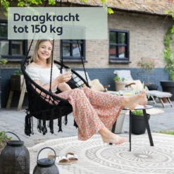 Vita5 Macramé Hangstoel - Voor Binnen En Buiten - Zonder Standaard - Incl. Kussen, Boekenvak En Beschermhoes - Tot 150kg - Zwart 4 Vita5 Macramé Hangstoel - Voor Binnen En Buiten - Zonder Standaard - Incl. Kussen, Boekenvak En Beschermhoes - Tot 150kg - Zwart -Tuinmeubelseries Winkel 1200x1200 462