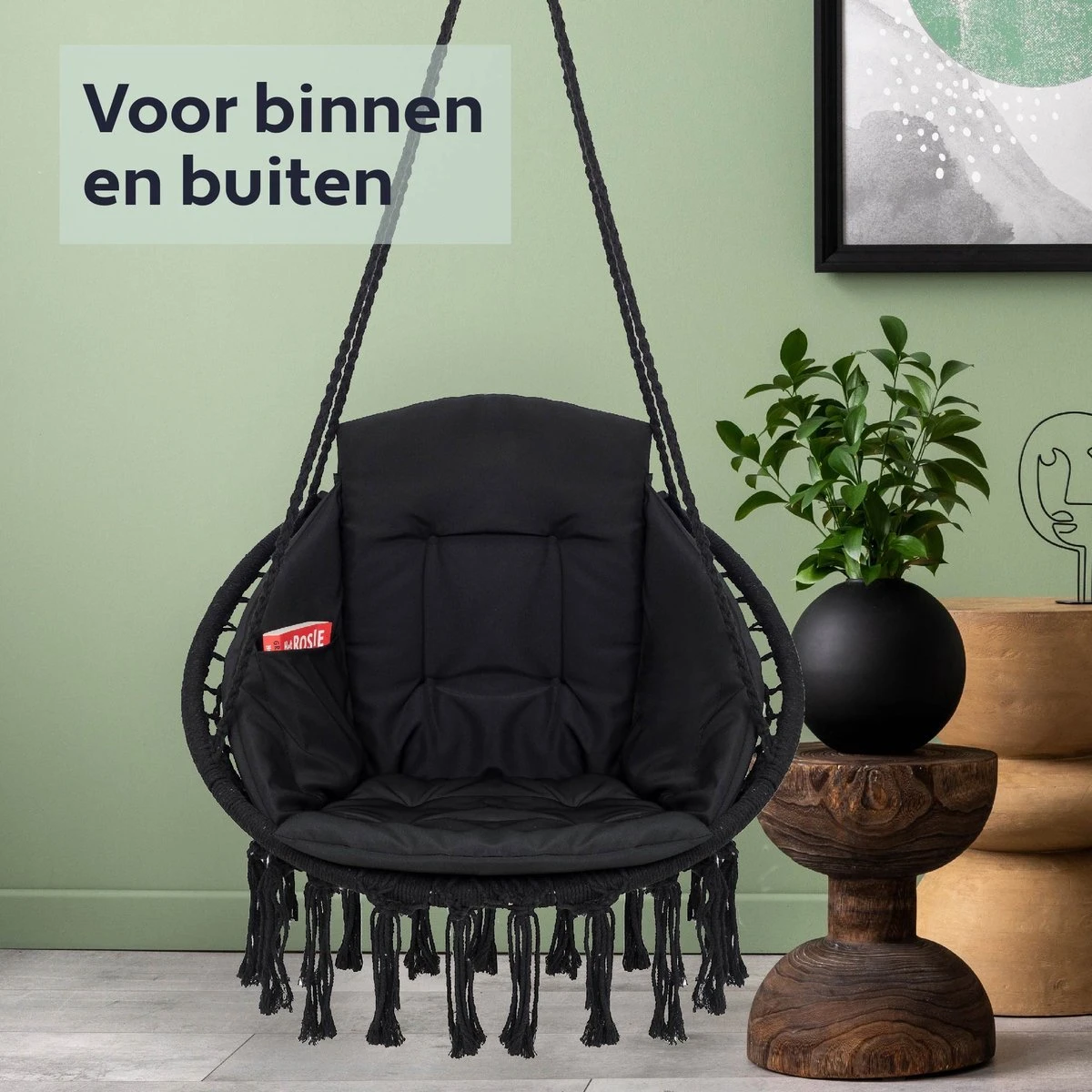 Vita5 Macramé Hangstoel - Voor Binnen en Buiten - Zonder Standaard - Incl. Kussen, Boekenvak en Beschermhoes - Tot 150kg - Zwart Vita5 Macramé Hangstoel - Voor Binnen En Buiten - Zonder Standaard - Incl. Kussen, Boekenvak En Beschermhoes - Tot 150kg - Zwart -Tuinmeubelseries Winkel 1200x1200 463