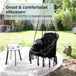 Vita5 Macramé Hangstoel - Voor Binnen En Buiten - Zonder Standaard - Incl. Kussen, Boekenvak En Beschermhoes - Tot 150kg - Zwart 6 Vita5 Macramé Hangstoel - Voor Binnen En Buiten - Zonder Standaard - Incl. Kussen, Boekenvak En Beschermhoes - Tot 150kg - Zwart -Tuinmeubelseries Winkel 1200x1200 464