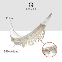 QUVIO Hangmat Voor In De Tuin - Tuinstoelen - Reishangmat Voor Camping, Outdoor En Reizen - Hamock - Katoen Ademend - Maximale Belasting Van 250KG - Lig Oppervlak Van 180 Cm - Geschikt Voor 1 Persoon - Beige -Tuinmeubelseries Winkel 1200x1200 49