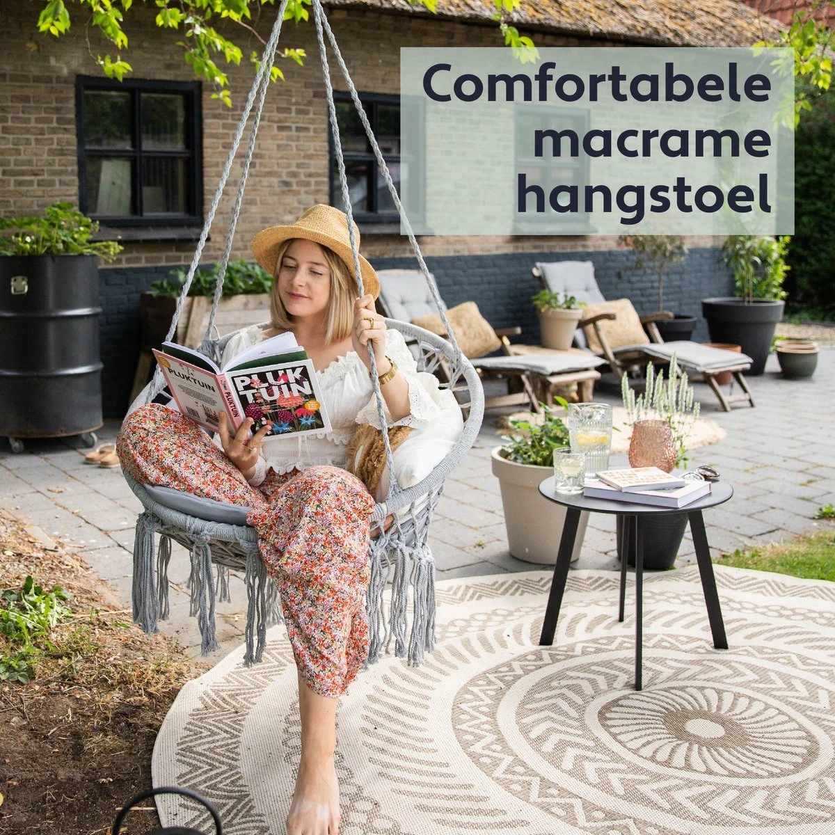 Vita5 Macramé Hangstoel - Voor Binnen en Buiten - Zonder Standaard - Incl. Kussen, Boekenvak en Beschermhoes - Tot 150kg - Grijs Vita5 Macramé Hangstoel - Voor Binnen En Buiten - Zonder Standaard - Incl. Kussen, Boekenvak En Beschermhoes - Tot 150kg - Grijs -Tuinmeubelseries Winkel 1200x1200 490