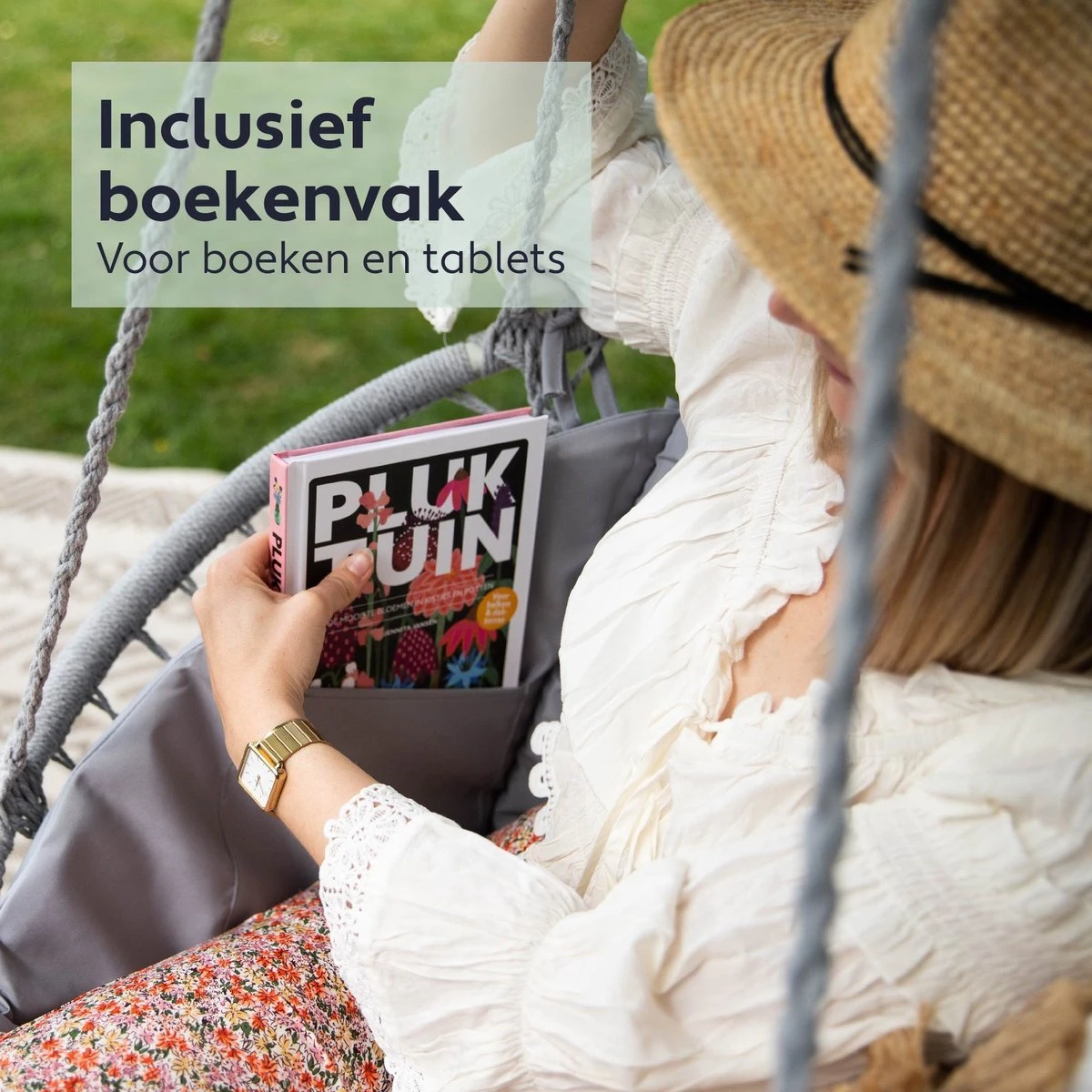 Vita5 Macramé Hangstoel - Voor Binnen en Buiten - Zonder Standaard - Incl. Kussen, Boekenvak en Beschermhoes - Tot 150kg - Grijs Vita5 Macramé Hangstoel - Voor Binnen En Buiten - Zonder Standaard - Incl. Kussen, Boekenvak En Beschermhoes - Tot 150kg - Grijs -Tuinmeubelseries Winkel 1200x1200 491