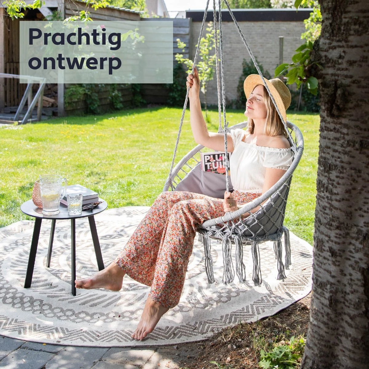 Vita5 Macramé Hangstoel - Voor Binnen en Buiten - Zonder Standaard - Incl. Kussen, Boekenvak en Beschermhoes - Tot 150kg - Grijs Vita5 Macramé Hangstoel - Voor Binnen En Buiten - Zonder Standaard - Incl. Kussen, Boekenvak En Beschermhoes - Tot 150kg - Grijs -Tuinmeubelseries Winkel 1200x1200 492