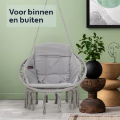 Vita5 Macramé Hangstoel - Voor Binnen En Buiten - Zonder Standaard - Incl. Kussen, Boekenvak En Beschermhoes - Tot 150kg - Grijs 9 Vita5 Macramé Hangstoel - Voor Binnen En Buiten - Zonder Standaard - Incl. Kussen, Boekenvak En Beschermhoes - Tot 150kg - Grijs -Tuinmeubelseries Winkel 1200x1200 496