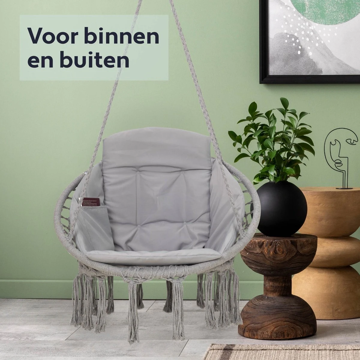 Vita5 Macramé Hangstoel - Voor Binnen en Buiten - Zonder Standaard - Incl. Kussen, Boekenvak en Beschermhoes - Tot 150kg - Grijs Vita5 Macramé Hangstoel - Voor Binnen En Buiten - Zonder Standaard - Incl. Kussen, Boekenvak En Beschermhoes - Tot 150kg - Grijs -Tuinmeubelseries Winkel 1200x1200 496