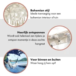 QUVIO Hangmat Voor In De Tuin - Tuinstoelen - Reishangmat Voor Camping, Outdoor En Reizen - Hamock - Katoen Ademend - Maximale Belasting Van 250KG - Lig Oppervlak Van 180 Cm - Geschikt Voor 1 Persoon - Beige -Tuinmeubelseries Winkel 1200x1200 50