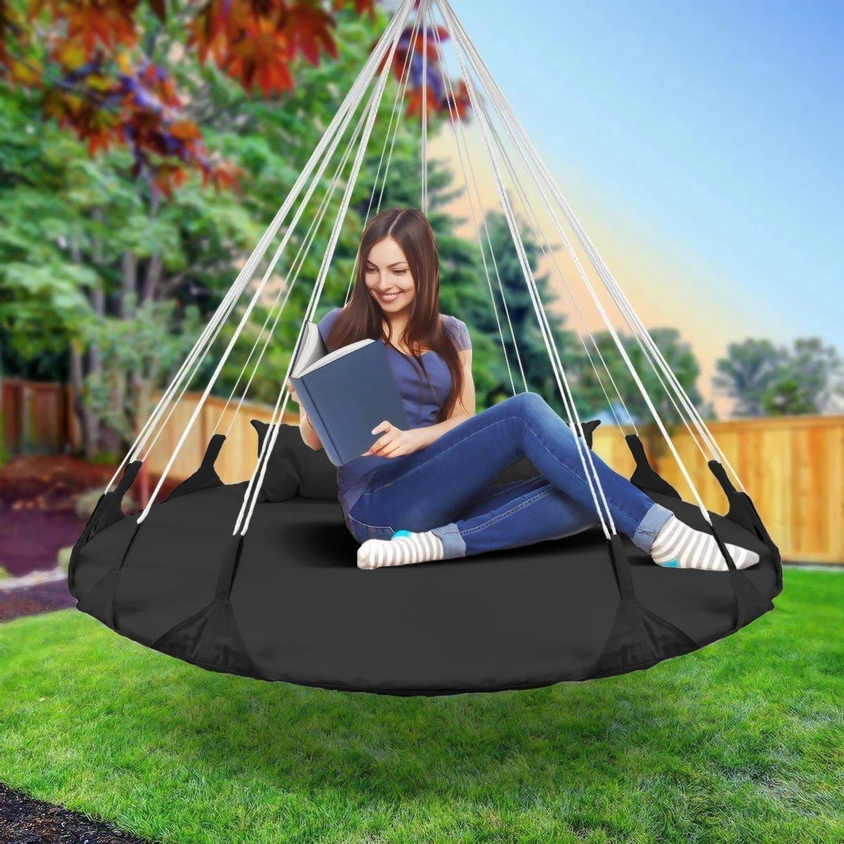 Hangnest voor Binnen & Buiten. Met groot en dik kussen voor volwassenen & kinderen. Belastbaar tot 125 kg. VITA5 (Zwart) Hangnest Voor Binnen & Buiten. Met Groot En Dik Kussen Voor Volwassenen & Kinderen. Belastbaar Tot 125 Kg. VITA5 (Zwart) -Tuinmeubelseries Winkel 1200x1200 503