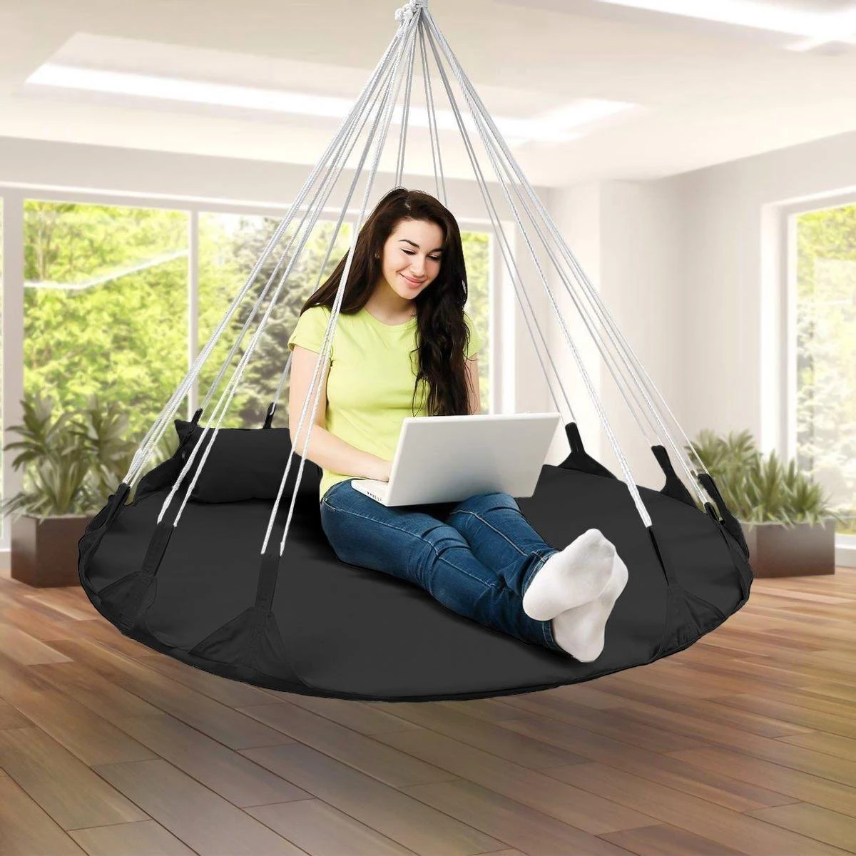 Hangnest voor Binnen & Buiten. Met groot en dik kussen voor volwassenen & kinderen. Belastbaar tot 125 kg. VITA5 (Zwart) Hangnest Voor Binnen & Buiten. Met Groot En Dik Kussen Voor Volwassenen & Kinderen. Belastbaar Tot 125 Kg. VITA5 (Zwart) -Tuinmeubelseries Winkel 1200x1200 506