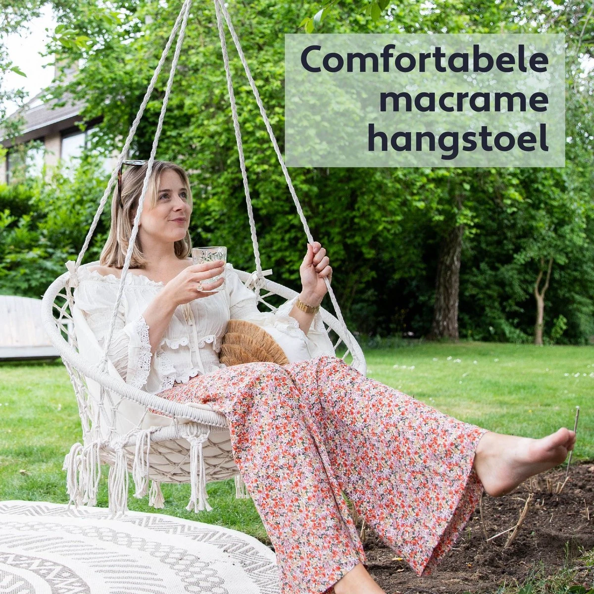 Vita5 Macramé Hangstoel - Voor Binnen en Buiten - Zonder Standaard - Incl. Kussen, Boekenvak en Beschermhoes - Tot 150kg - Beige Vita5 Macramé Hangstoel - Voor Binnen En Buiten - Zonder Standaard - Incl. Kussen, Boekenvak En Beschermhoes - Tot 150kg - Beige -Tuinmeubelseries Winkel 1200x1200 523