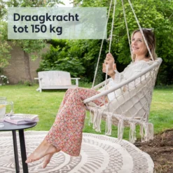 Vita5 Macramé Hangstoel - Voor Binnen En Buiten - Zonder Standaard - Incl. Kussen, Boekenvak En Beschermhoes - Tot 150kg - Beige 4 Vita5 Macramé Hangstoel - Voor Binnen En Buiten - Zonder Standaard - Incl. Kussen, Boekenvak En Beschermhoes - Tot 150kg - Beige -Tuinmeubelseries Winkel 1200x1200 526