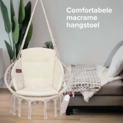 Vita5 Macramé Hangstoel - Voor Binnen En Buiten - Zonder Standaard - Incl. Kussen, Boekenvak En Beschermhoes - Tot 150kg - Beige 7 Vita5 Macramé Hangstoel - Voor Binnen En Buiten - Zonder Standaard - Incl. Kussen, Boekenvak En Beschermhoes - Tot 150kg - Beige -Tuinmeubelseries Winkel 1200x1200 529