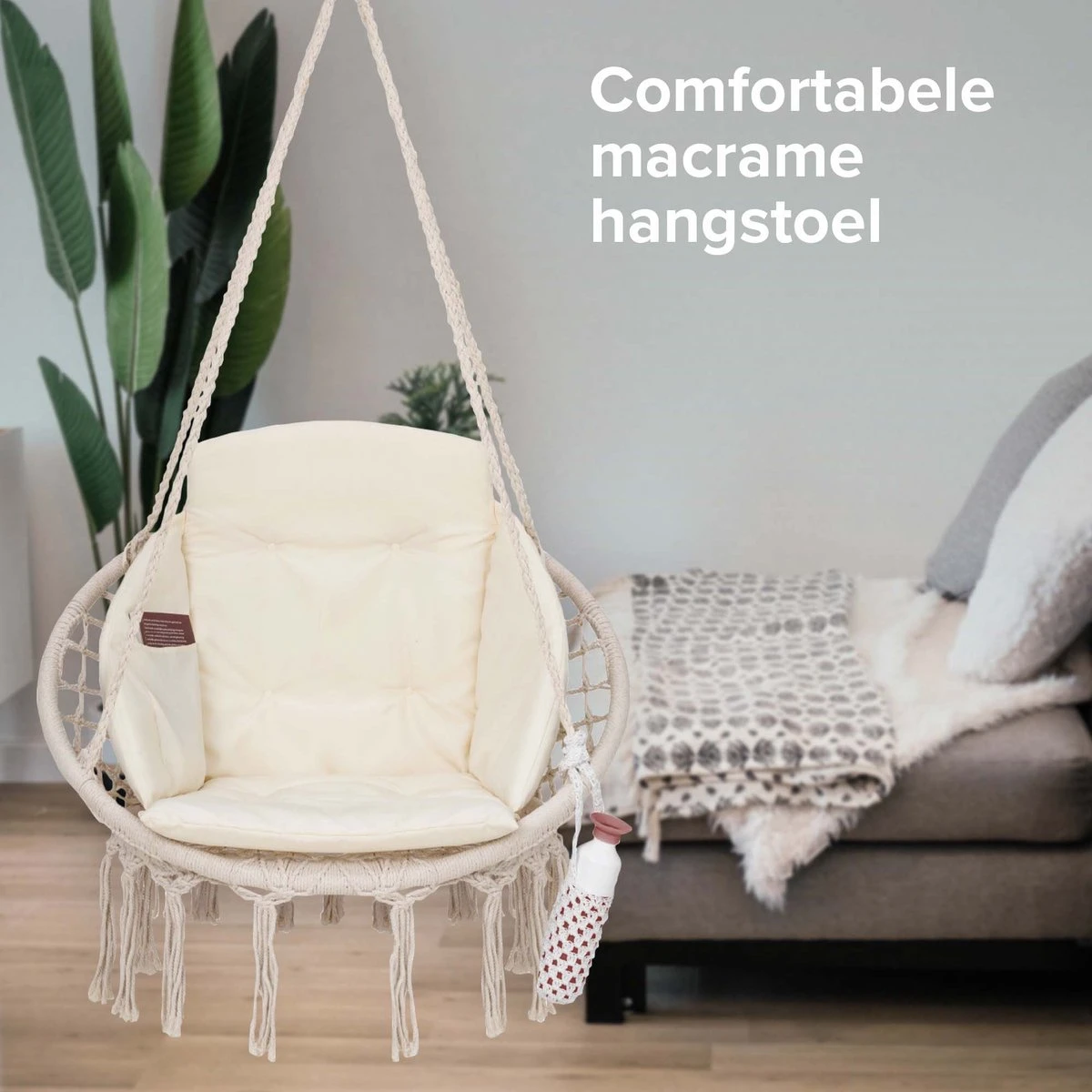 Vita5 Macramé Hangstoel - Voor Binnen en Buiten - Zonder Standaard - Incl. Kussen, Boekenvak en Beschermhoes - Tot 150kg - Beige Vita5 Macramé Hangstoel - Voor Binnen En Buiten - Zonder Standaard - Incl. Kussen, Boekenvak En Beschermhoes - Tot 150kg - Beige -Tuinmeubelseries Winkel 1200x1200 529