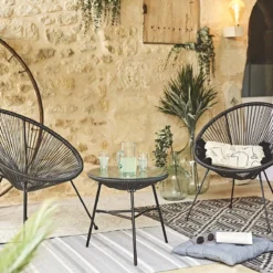 Set Van 2 Design Stoelen Ei-vormig - Acapulco Zwart - Stoelen 4 Poten Retro Design, Plastic Koorden, Binnen/buiten -Tuinmeubelseries Winkel 1200x1200 541