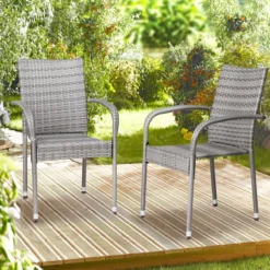 Casaria Polyrattan Tuinstoelen – 4 Stuks Stapelbaar – Grijs -Tuinmeubelseries Winkel 1200x1200 545