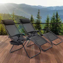 LifeGoods Opvouwbare Tuinstoelen - Verstelbaar Zonnescherm - 2 Stuks - 30°-90° Verstelbaar - Metaal - Zwart -Tuinmeubelseries Winkel 1200x1200 577