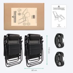 LifeGoods Opvouwbare Tuinstoelen - Verstelbaar Zonnescherm - 2 Stuks - 30°-90° Verstelbaar - Metaal - Zwart -Tuinmeubelseries Winkel 1200x1200 580