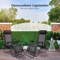 LifeGoods Opvouwbare Tuinstoelen - Verstelbaar Zonnescherm - 2 Stuks - 30°-90° Verstelbaar - Metaal - Zwart -Tuinmeubelseries Winkel 1200x1200 581