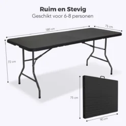 LifeGoods Klaptafel - Inklapbaar - 180 Cm - 6 Tot 8 Personen - Zwart -Tuinmeubelseries Winkel 1200x1200 628