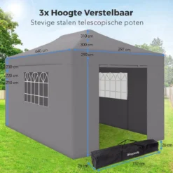 LifeGoods Partytent - 3x4.5 M - Zijwanden - Easy Up - Opvouwbaar - Waterdicht - Draagtas Met Wieltjes - Donkergrijs -Tuinmeubelseries Winkel 1200x1200 70
