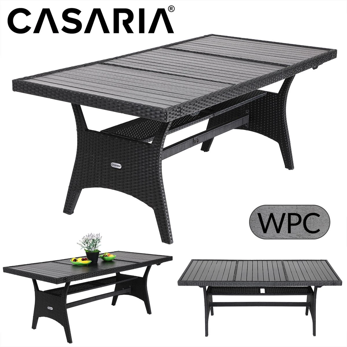 Casaria Polyrattan Tuintafel - WPC Tafelblad 190x90x74 cm – Zwart Casaria Polyrattan Tuintafel - WPC Tafelblad 190x90x74 Cm – Zwart -Tuinmeubelseries Winkel 1200x1200 710