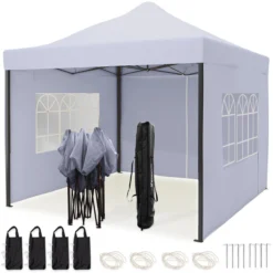 LifeGoods Partytent - 3x3 M - Zijwanden - Easy Up - Opvouwbaar - Waterdicht - Draagtas Met Wieltjes - Donkergrijs