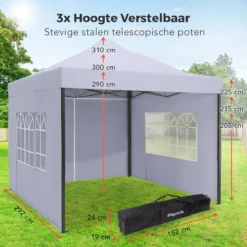 LifeGoods Partytent - 3x3 M - Zijwanden - Easy Up - Opvouwbaar - Waterdicht - Draagtas Met Wieltjes - Donkergrijs -Tuinmeubelseries Winkel 1200x1200 822