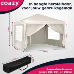 Waterdichte Partytent 3x3 Meter Opvouwbaar Met Zijwanden- Paviljoen Met Zijpanelen - Easy Up - Pop-up Tent Met Haringen, Touw En Anti Slip Poten -Tuinmeubelseries Winkel 1200x1200 840