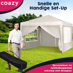 Waterdichte Partytent 3x3 Meter Opvouwbaar Met Zijwanden- Paviljoen Met Zijpanelen - Easy Up - Pop-up Tent Met Haringen, Touw En Anti Slip Poten -Tuinmeubelseries Winkel 1200x1200 843