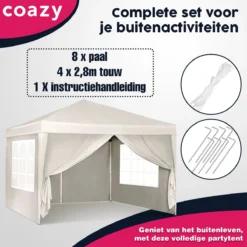 Waterdichte Partytent 3x3 Meter Opvouwbaar Met Zijwanden- Paviljoen Met Zijpanelen - Easy Up - Pop-up Tent Met Haringen, Touw En Anti Slip Poten -Tuinmeubelseries Winkel 1200x1200 844