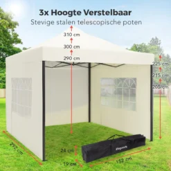 LifeGoods Partytent - 3x3 M - Zijwanden - Easy Up - Opvouwbaar - Waterdicht - Draagtas Met Wieltjes - Beige -Tuinmeubelseries Winkel 1200x1200 864