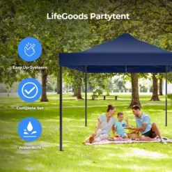 LifeGoods Partytent - 3x4.5 M - Easy Up - Opvouwbaar - Waterdicht - Draagtas Met Wieltjes - Donkerblauw -Tuinmeubelseries Winkel 1200x1200 885
