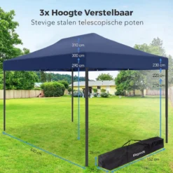 LifeGoods Partytent - 3x4.5 M - Easy Up - Opvouwbaar - Waterdicht - Draagtas Met Wieltjes - Donkerblauw -Tuinmeubelseries Winkel 1200x1200 887
