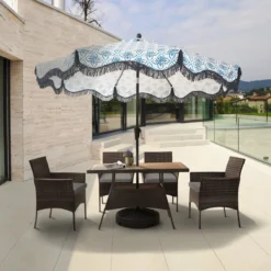 Teamson Home 5-Delig Diningset - Tuinset - Tuinmeubelen - Tafel En 4 Stoelen - Voor Maximaal 4 Personen - Massief Houten Tafelblad - Bruin - 244 X 132 X 84 (cm) -Tuinmeubelseries Winkel 1200x1200 970