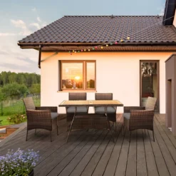 Teamson Home 5-Delig Diningset - Tuinset - Tuinmeubelen - Tafel En 4 Stoelen - Voor Maximaal 4 Personen - Massief Houten Tafelblad - Bruin - 244 X 132 X 84 (cm) -Tuinmeubelseries Winkel 1200x1200 973