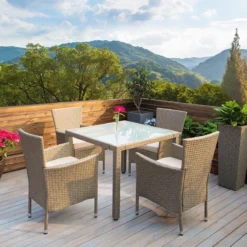 Casaria Polyrattan Tuinset - 4 Stoelen & Tafel 90x90 Cm - Beige Grijs -Tuinmeubelseries Winkel 1200x1200 975