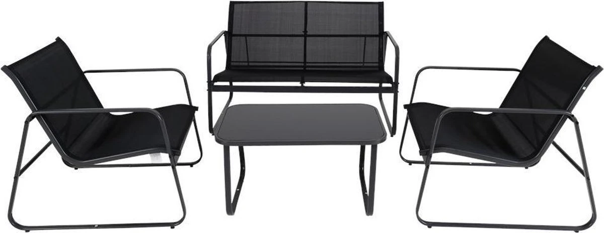 Tuin Meubelen Loungeset - 4 Persoons - Tuinset - Comfort - Zwart - Tafel Glazen Blad - Stoelen - Sofa - Bank - 4-delig Tuin Meubelen Loungeset - 4 Persoons - Tuinset - Comfort - Zwart - Tafel Glazen Blad - Stoelen - Sofa - Bank - 4-delig -Tuinmeubelseries Winkel