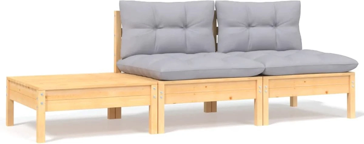 vidaXL 3-delige Loungeset met grijze kussens massief grenenhout VidaXL 3-delige Loungeset Met Grijze Kussens Massief Grenenhout -Tuinmeubelseries Winkel