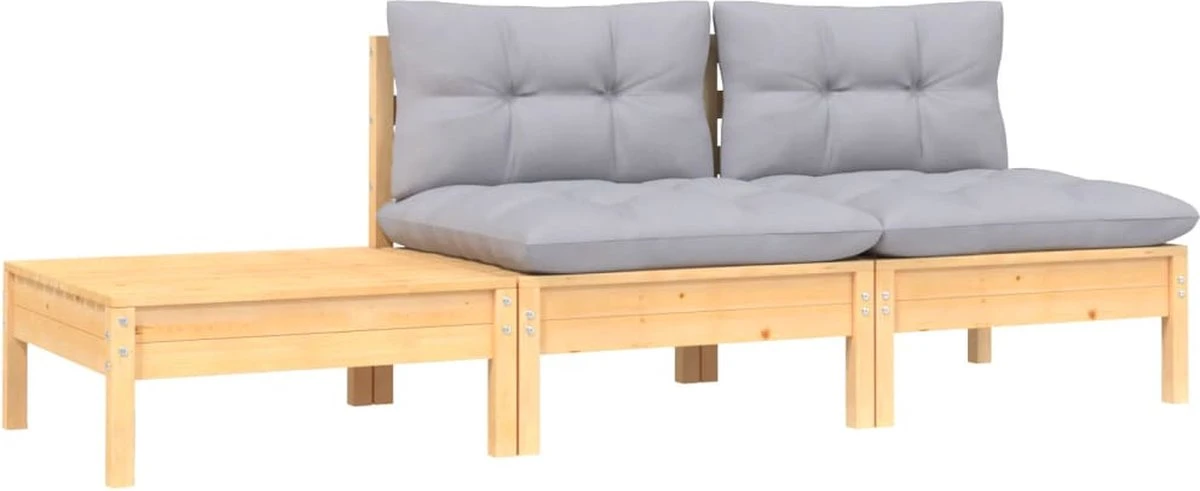 vidaXL 3-delige Loungeset met grijze kussens massief grenenhout VidaXL 3-delige Loungeset Met Grijze Kussens Massief Grenenhout -Tuinmeubelseries Winkel