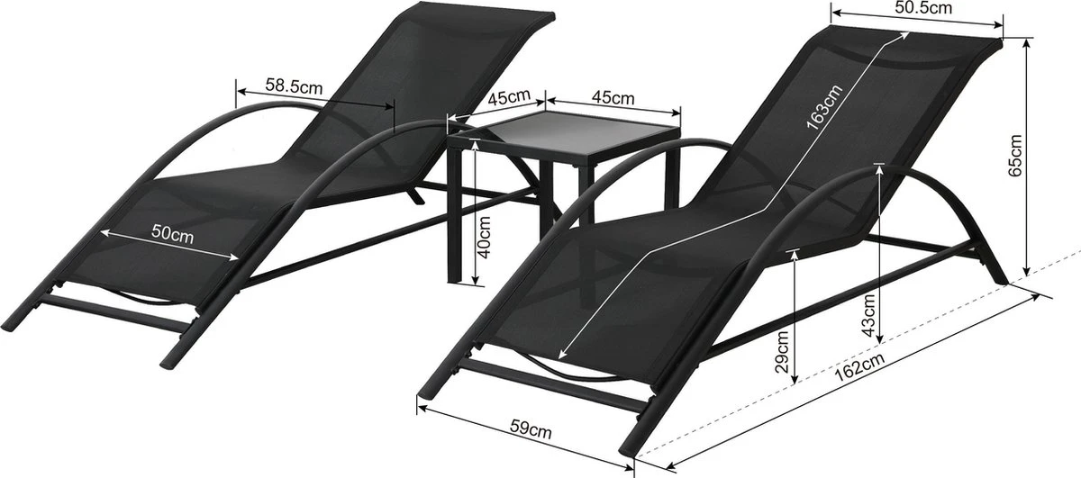 Intimo Ligbeddenset + Tafel - Zwart - 163x60x65/45x45x40 Intimo Ligbeddenset + Tafel - Zwart - 163x60x65/45x45x40 -Tuinmeubelseries Winkel