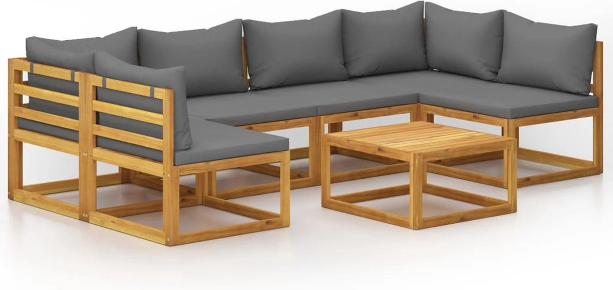 Decoways - 7-delige Loungeset met kussens massief acaciahout Decoways - 7-delige Loungeset Met Kussens Massief Acaciahout -Tuinmeubelseries Winkel