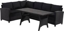 Rotan Loungeset Zwart 6 Pers Eettafel Kussens Weerbestendige Hoeklounge