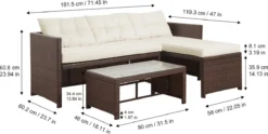 Teamson Home 3-Delig Hoek Loungeset - Tuinmeubelen - Tuinbank - Omvat Tafel En Kussens - Rotan - Bruin/Wit -Tuinmeubelseries Winkel 1200x603 4
